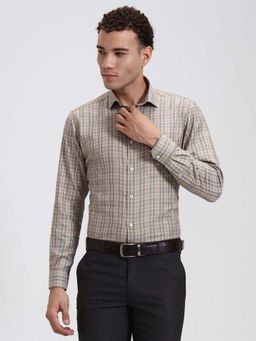 Greenfibre - Khaki Checked Slim Fit Formal Shirt