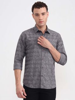 Greenfibre - Grey Printed Slim Fit Casual Shirt