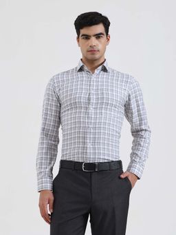 Greenfibre - Men White and Grey Checked Formal Shirt