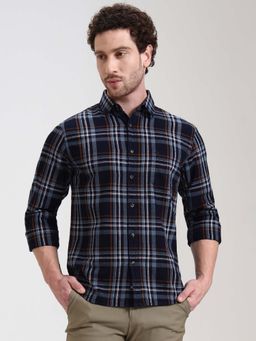 Greenfibre - Men Dark Blue Checked Casual Shirt