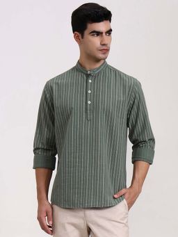 Greenfibre - Green Striped Cotton Kurta