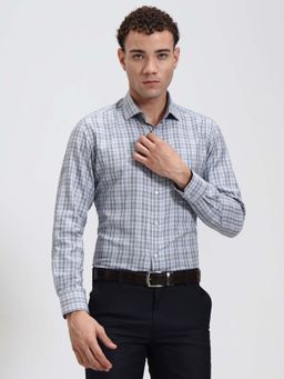 Greenfibre - Men Slim Fit Blue Checked Formal Shirt