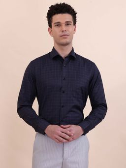 Greenfibre - Men Navy Blue Checked Formal Shirt