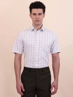 Greenfibre - Men White and Cream Checked Formal Shirt