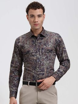 Wyre - Men Olive & Brown Printed Party Wear Shirt