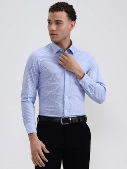 JadeBlue - Youth Men Blue And White Striped Formal Shirt