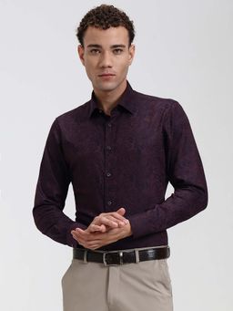 Wyre - Men Wine Slim Fit Printed Party Wear Shirt