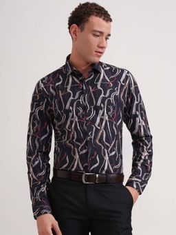 Wyre - Men Navy Blue Printed Party Wear Shirt