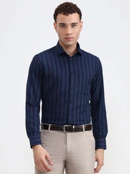 Greenfibre - Men Slim Fit Blue Striped Formal Shirt