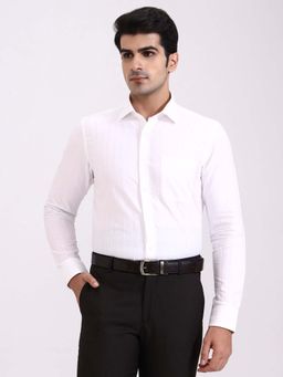 JadeBlue - Youth White Striped Slim Fit Formal Shirt