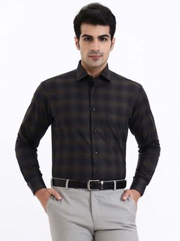 Metal - Men Brown Checks Full Sleeve Slim Fit Formal Shirt