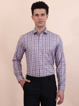 Greenfibre - Men Grey and Red Checked Formal Shirt