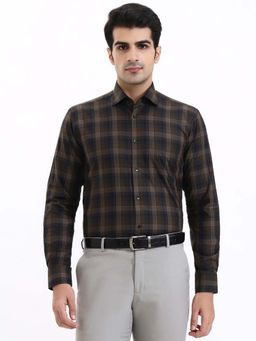 Metal - Brown Blue Slim Fit Formal Shirt