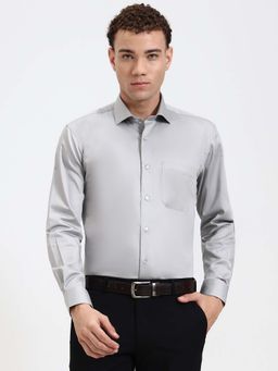 Metal - Men Slim Fit Light Grey Formal Shirt