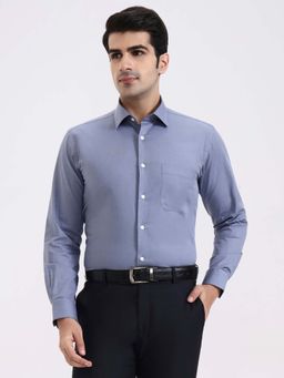 JadeBlue - Men Solid Blue Cotton Formal Shirt