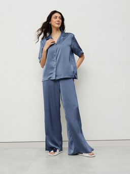 HOUSE OF S - Women Blue Satin Solid Shirt with Pant