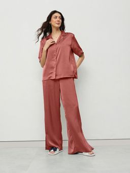HOUSE OF S - Women Red Satin Solid Shirt with Pant