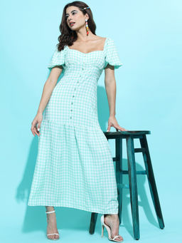 TOKYO TALKIES - Women Tranquil Teal Checked Dress