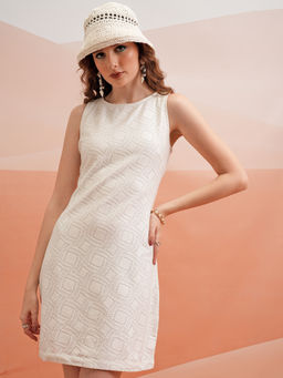 TOKYO TALKIES - White Self Design Sleeveless Sheath Dress