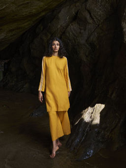 dash and dot - Yellow Side Embroidered Top with Pant (Set of 2)