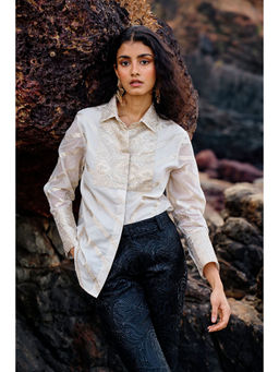 dash and dot - Ivory Brocade Chanderi Shirt