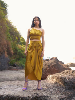 dash and dot - Yellow Draped Cowl Skirt