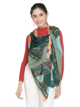 Shingora - Wool Green Printed Stole