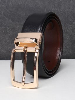 Teakwood - Men Black And Brown Textured Reversible Leather Belt