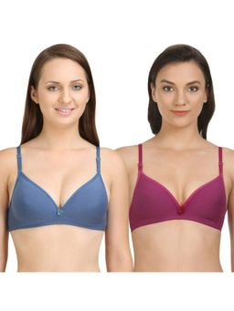 Bodycare - Lightly Padded Bra In Grey-Wine Color (Pack of 2)