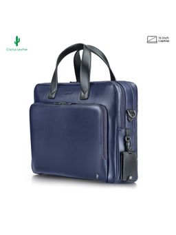 Lapis Bard - Crossover Desert Bloom Cactus Leather Briefcase Bag - Navy Blue