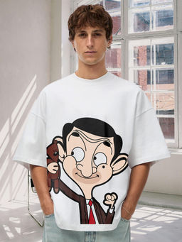 PRONK - Quirk Buddy Men White Printed Premium Oversized Terry T-Shirt