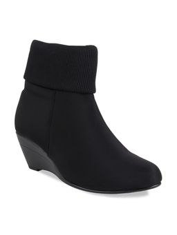 ROCIA - By Regal Women Solids Black Ankle Wedge Boots