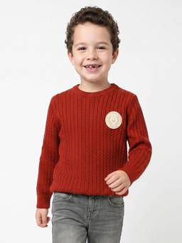 United Colors of Benetton - Orange Regular Fit Crew Neck Textured Sweater