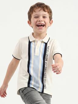 United Colors of Benetton - White Regular Fit Polo Neck Striped Polo T-shirt