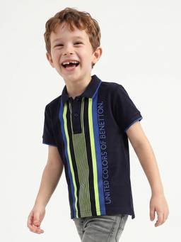 United Colors of Benetton - Blue Regular Fit Polo Neck Striped Polo T-shirt