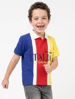United Colors of Benetton - Multi-Colour Relaxed Fit Polo Neck Colorblock Polo T-shirt