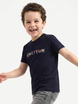United Colors of Benetton - Blue Regular Fit Crew Neck Typography T-Shirt