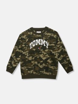 Tommy Hilfiger - Green Boys Printed Regular Fit Cotton Sweatshirt