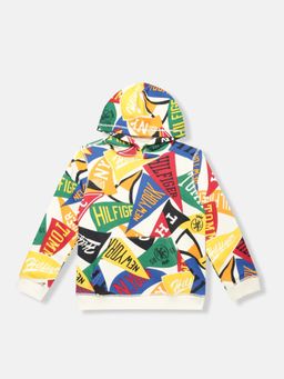 Tommy Hilfiger - Off White Boys Logo Regular Fit Cotton Hoodie