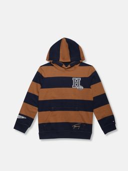 Tommy Hilfiger - Brown Boys Striped Regular Fit Cotton Hoodie