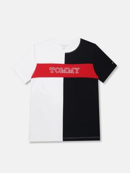 Tommy Hilfiger - White Boys Colorblock Regular Fit Cotton T-Shirt