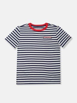 Tommy Hilfiger - Navy Blue Boys Striped Regular Fit Cotton T-Shirt