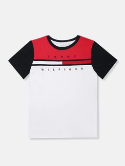 Tommy Hilfiger - White Boys Colorblock Regular Fit Cotton T-Shirt