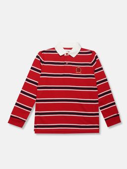 Tommy Hilfiger - Red Boys Striped Regular Fit Cotton Polo T-Shirt