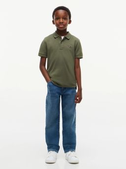 Tommy Hilfiger - Green Boys Solid Regular Fit Cotton Polo T-Shirt