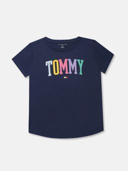 Tommy Hilfiger - Navy Blue Girls Logo Regular Fit Cotton T-Shirt
