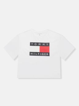 Tommy Hilfiger - White Girls Logo Regular Fit Cotton T-Shirt