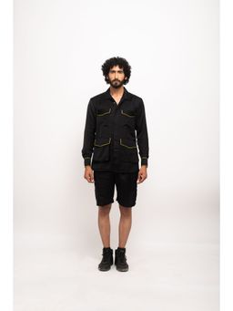 NEORA BY NEHAL CHOPRA - Black Jacket With Neon Piping Co-Ord Set (Set of 2)