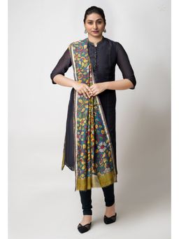 Unnati Silks - Yellow Pure Pen Kalamkari Hand Painted Chanderi Cotton Slik Dupatta