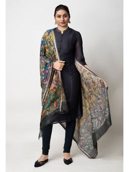 Unnati Silks - Yellow Pure Pen Kalamkari Hand Painted Chanderi Cotton Slik Dupatta